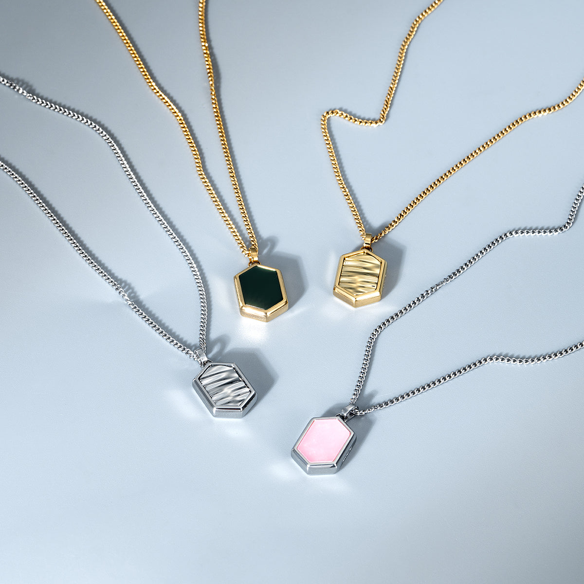 Hex Pendant Necklace Silver